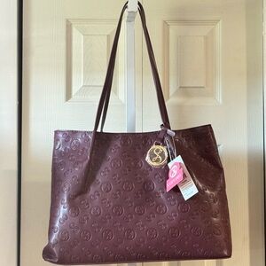 Burgundy Sam & Libby Embossed Logo Tote Bag & Matching Pouch- New With Tags‎
